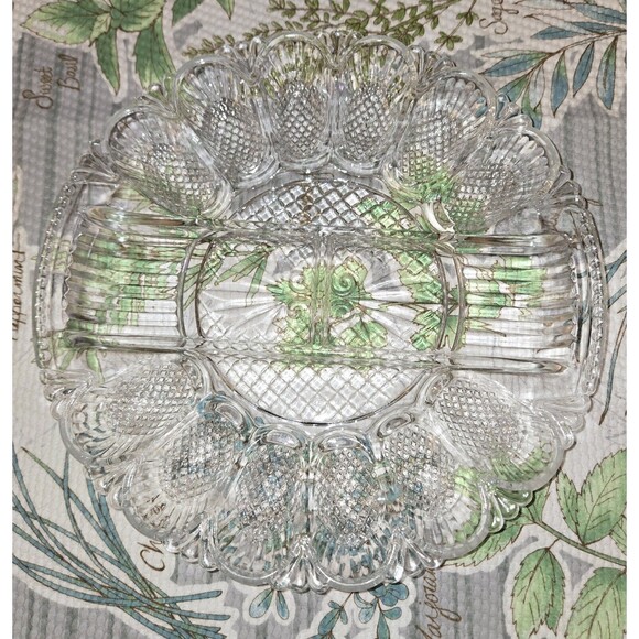 Vintage L.E. Smith Heritage Deviled Egg Relish Dish Tray Platter Glass 11" - Picture 2 of 5